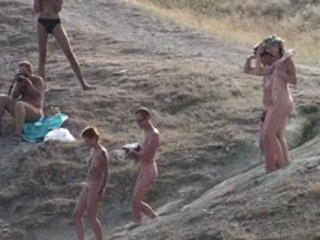 Nude beach nudists event