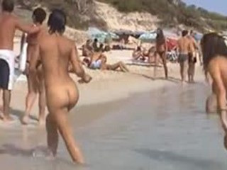 Nude beach water fun